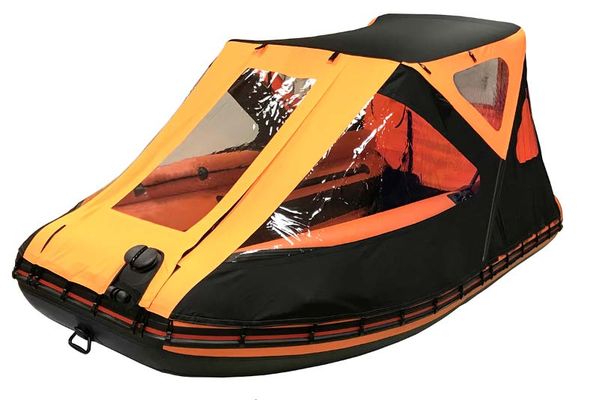 Оранжевый ходовой тент для надувной лодки пвх