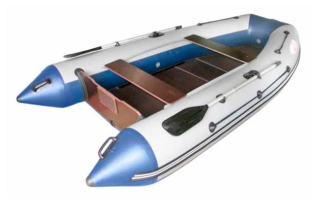 Бело-синяя надувная лодка пвх Англер 335 XL
