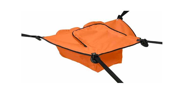 Большая оранжевая носовая сумка для лодки пвх вид сбоку
